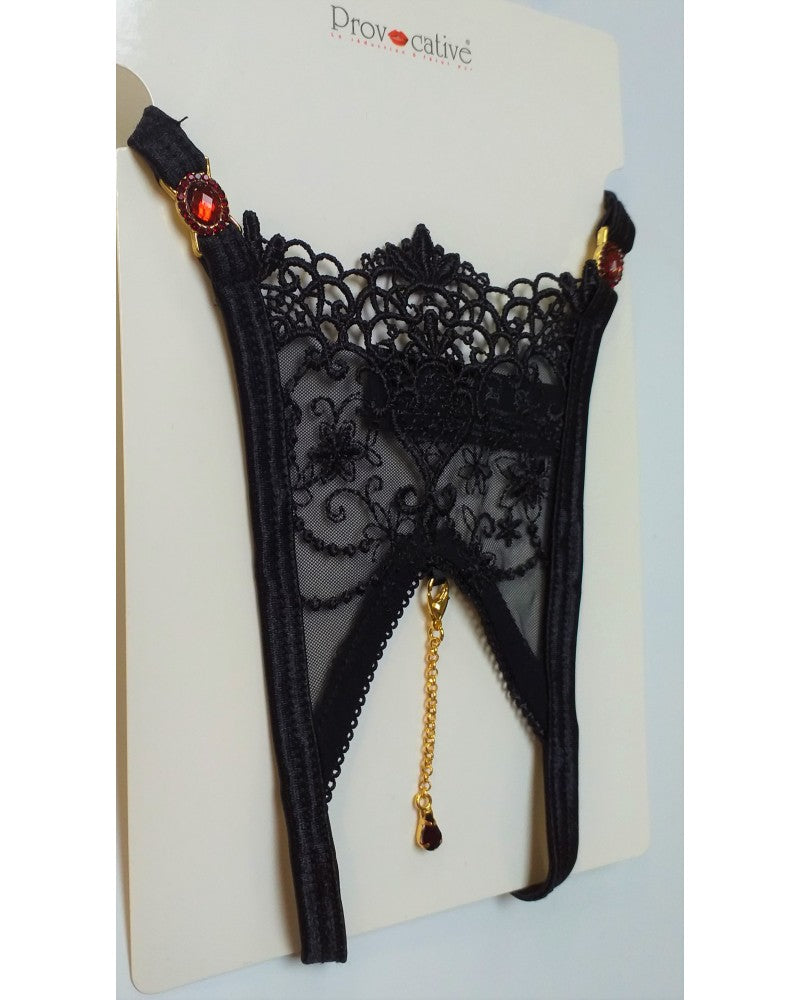 Rio Micro String Ouvert Noir Strass