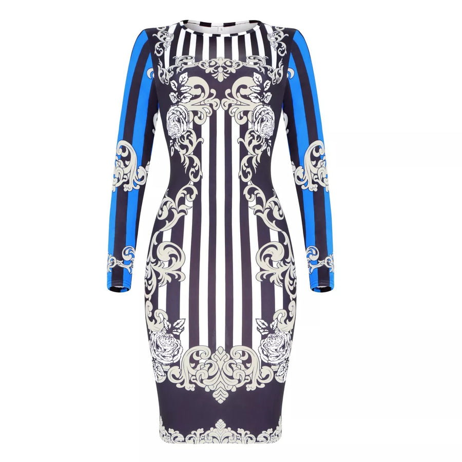 Robe sexy mi-longue à rayures
