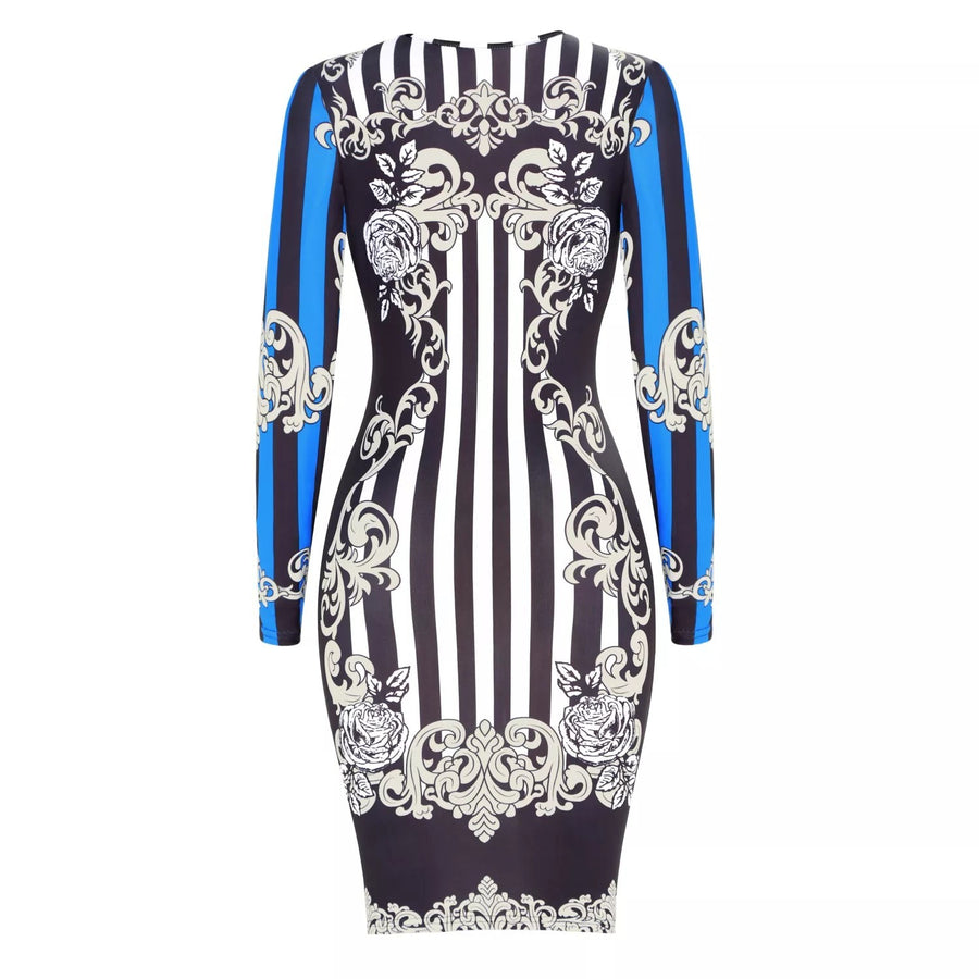 Robe sexy mi-longue à rayures