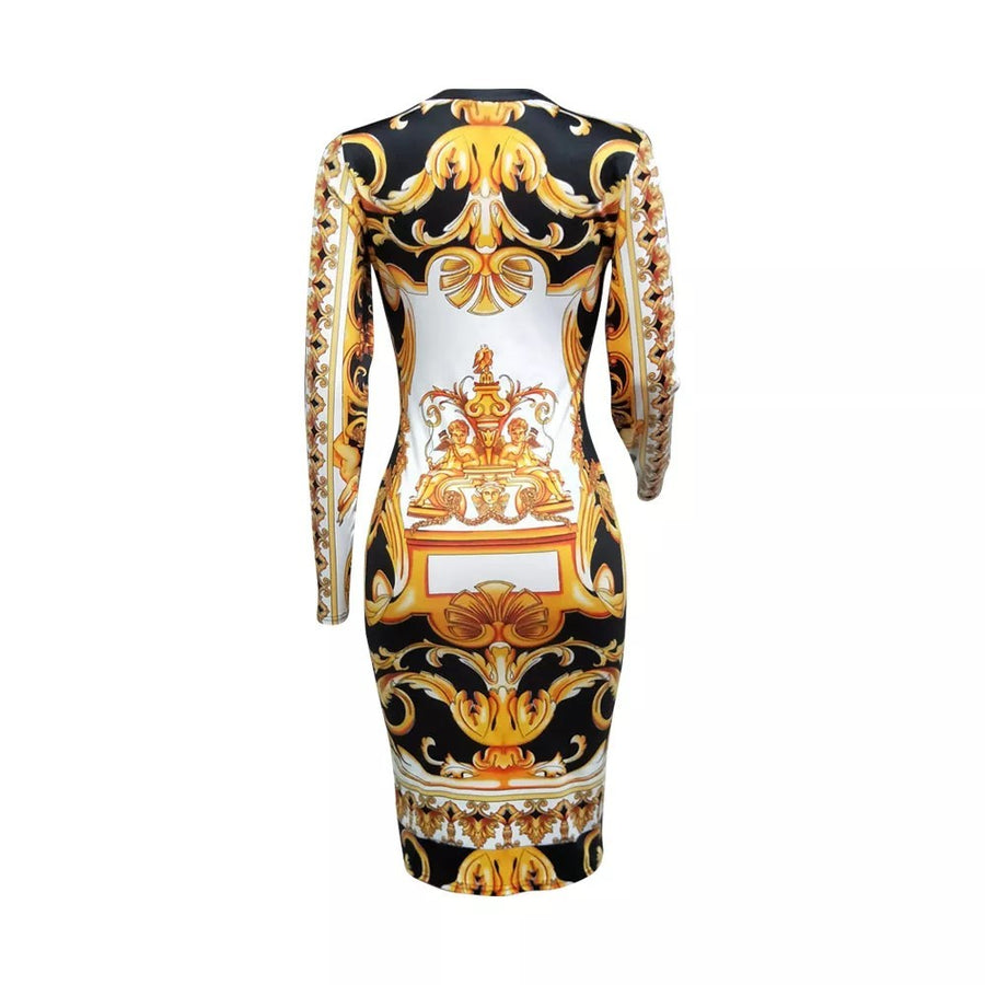 Robe sexy mi-longue gold